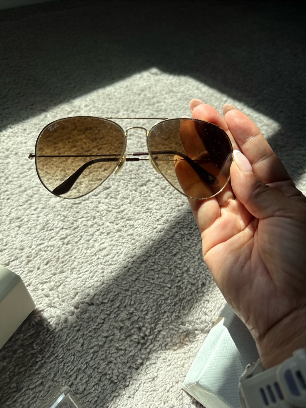 Ray-Ban Gold Frame Aviator Sunglasses with Brown Gradient Lenses